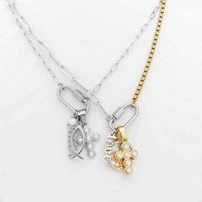 18K Gold PVD Stainless Steel Pearl Cross Charm / PDL0372