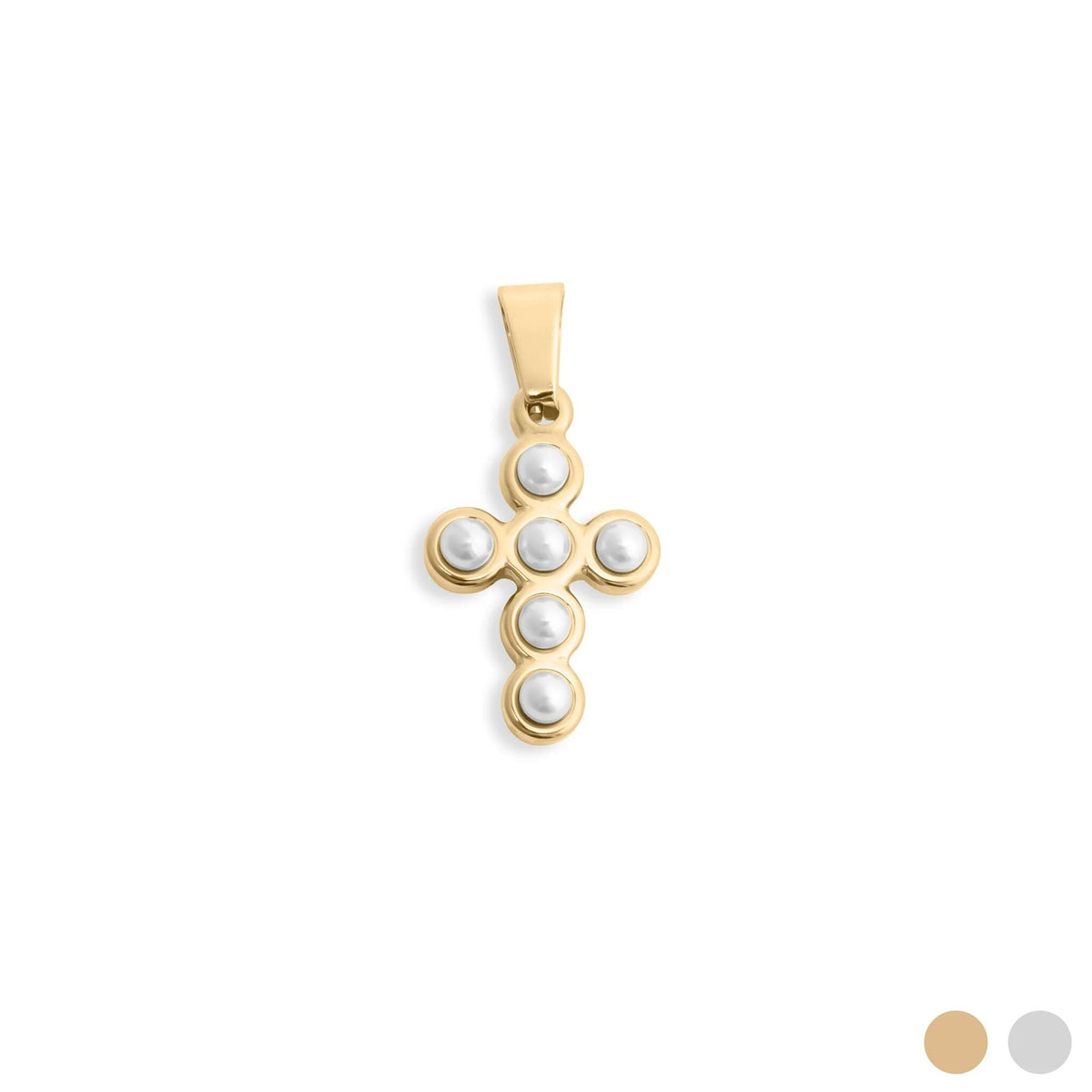18K Gold PVD Stainless Steel Pearl Cross Charm / PDL0372