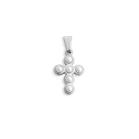 18K Gold PVD Stainless Steel Pearl Cross Charm / PDL0372
