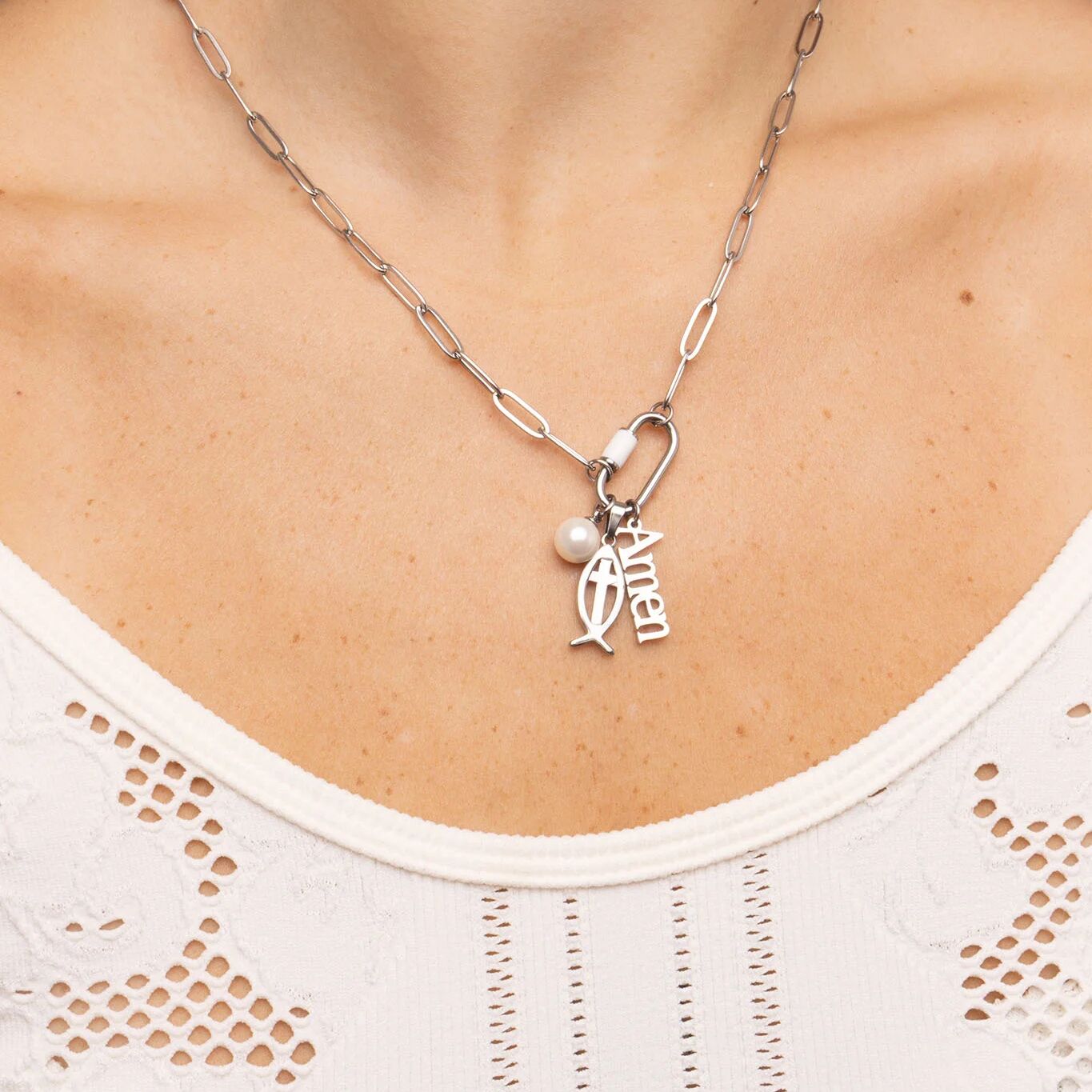 18K Gold PVD Stainless Steel Fish Charm with Cross Center / PDL0378