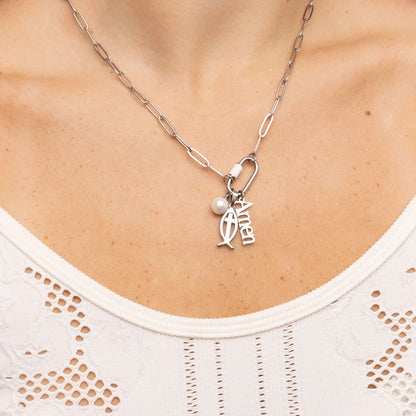 18K Gold PVD Stainless Steel Fish Charm with Cross Center / PDL0378
