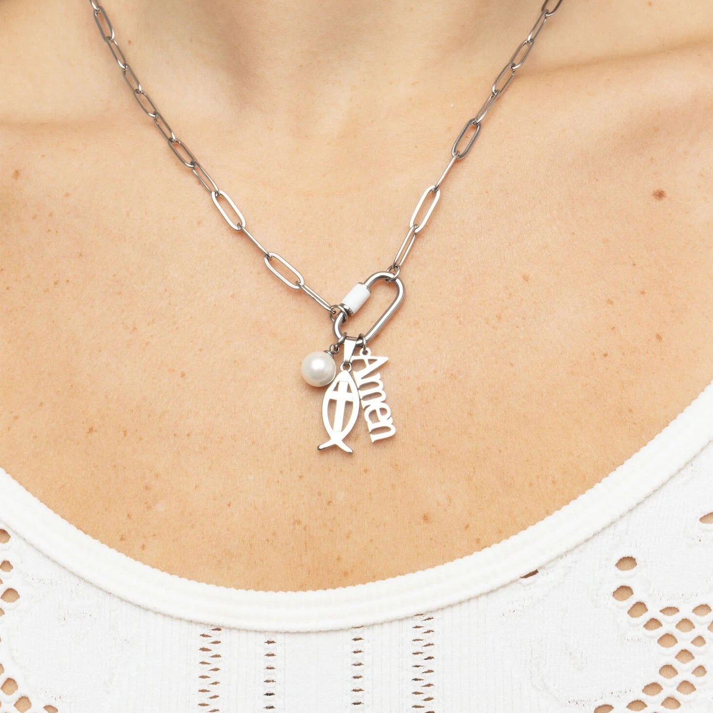 18K Gold PVD Stainless Steel Fish Charm with Cross Center / PDL0378