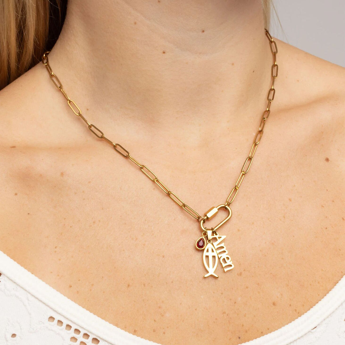 18K Gold PVD Stainless Steel Fish Charm with Cross Center / PDL0378