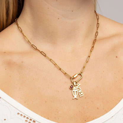 18K Gold PVD Stainless Steel Fish Charm with Cross Center / PDL0378