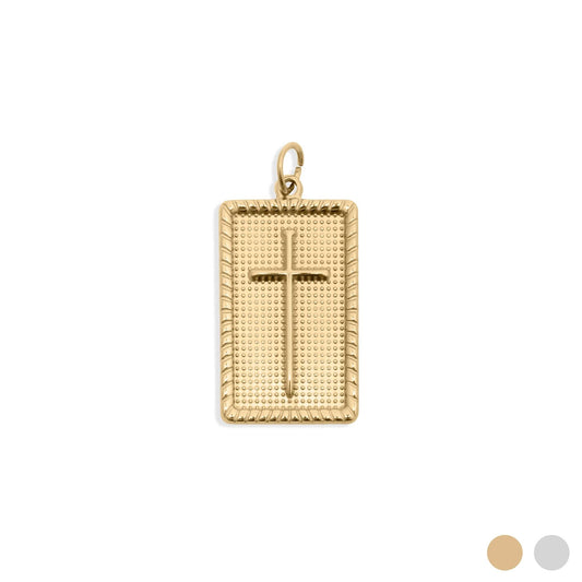 18K Gold PVD Stainless Steel Square Pendant with Cross / PDL0375