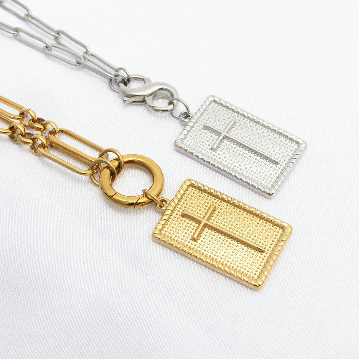 18K Gold PVD Stainless Steel Square Pendant with Cross / PDL0375