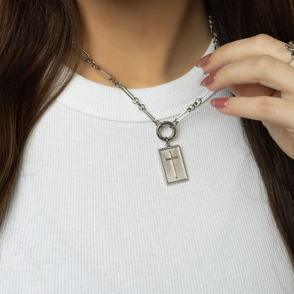 18K Gold PVD Stainless Steel Square Pendant with Cross / PDL0375