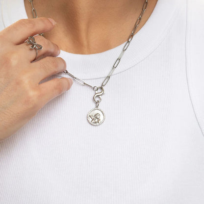 18K Gold PVD Stainless Steel Round MOP Angel Pendant / PDL0376