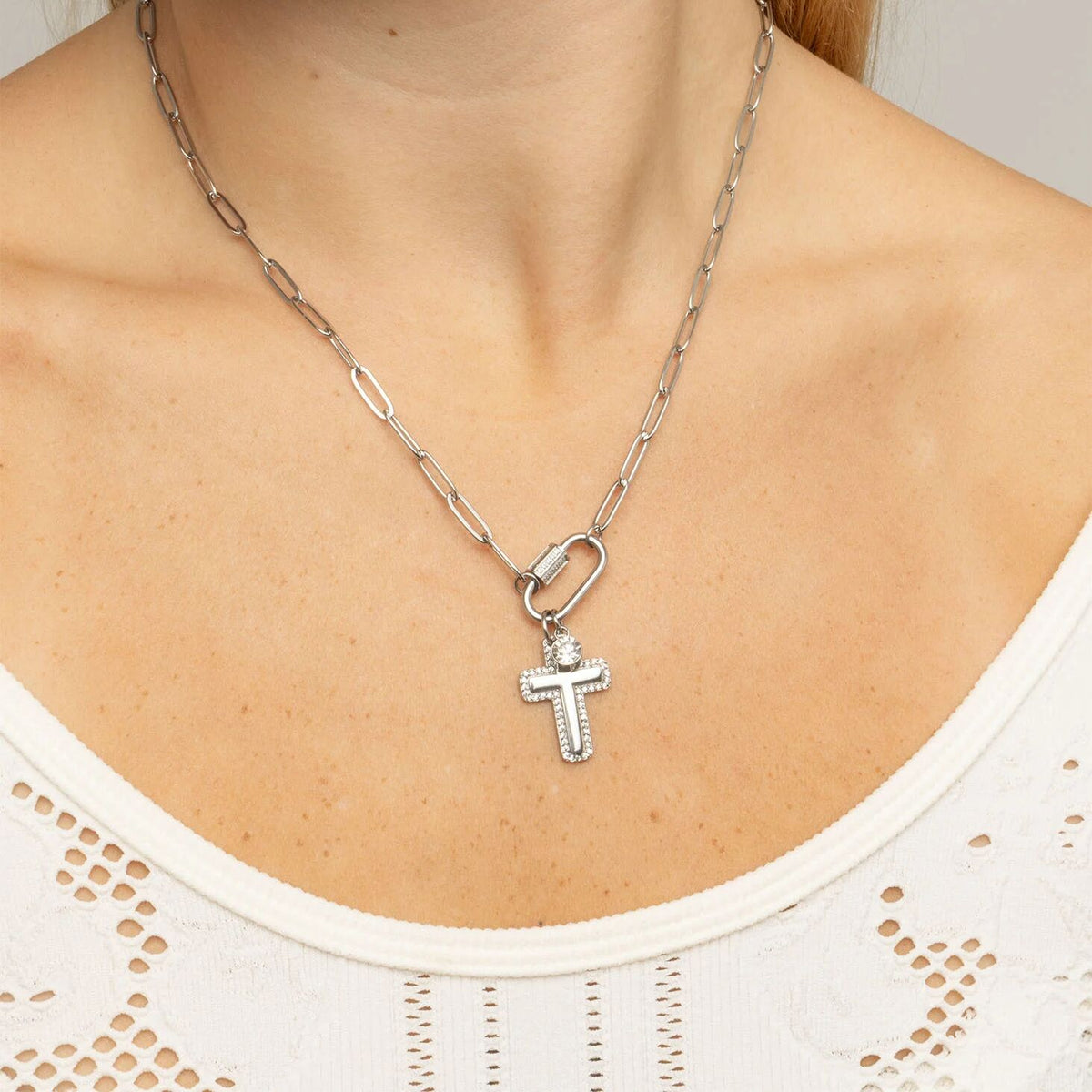 18K Gold PVD Stainless Steel Cross Charm with CZ Stone Boarder / PDL0377