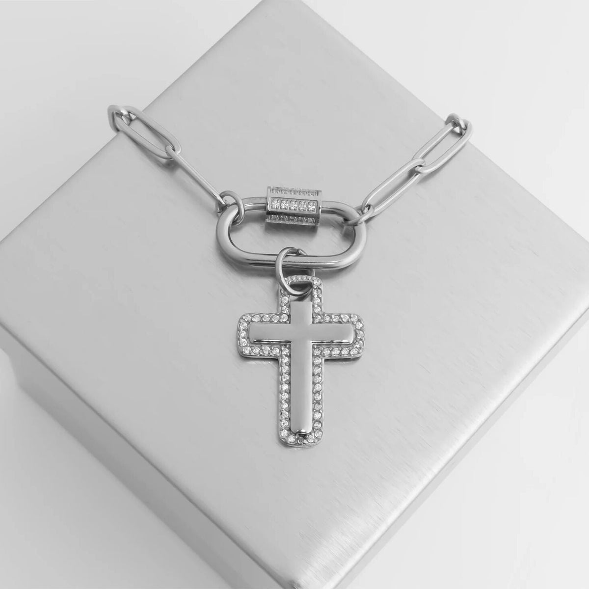 18K Gold PVD Stainless Steel Cross Charm with CZ Stone Boarder / PDL0377