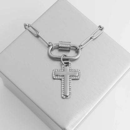 18K Gold PVD Stainless Steel Cross Charm with CZ Stone Boarder / PDL0377
