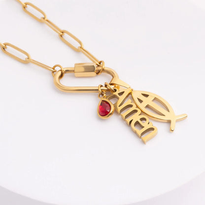 18K Gold PVD Stainless Steel Fish Charm with Cross Center / PDL0378