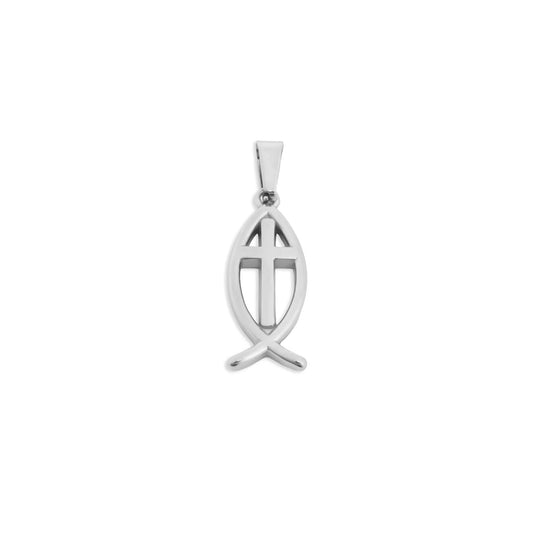 18K Gold PVD Stainless Steel Fish Charm with Cross Center / PDL0378