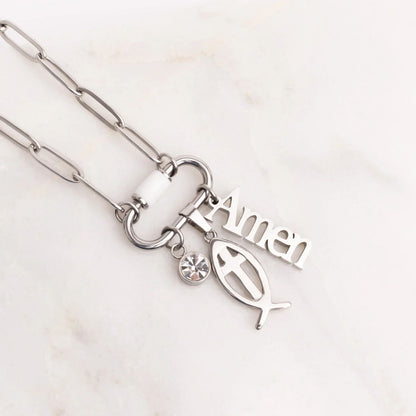 18K Gold PVD Stainless Steel Fish Charm with Cross Center / PDL0378