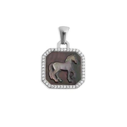 18K Gold PVD Stainless Steel MOP Horse Pendant With CZ Stone Boarder / PDL0387