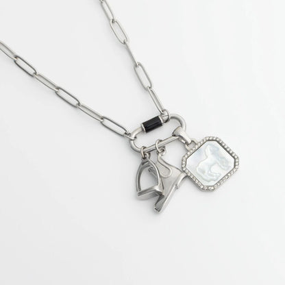 18K Gold PVD Stainless Steel MOP Horse Pendant With CZ Stone Boarder / PDL0387
