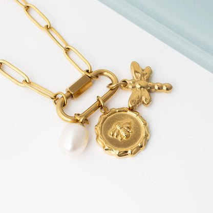 18K Gold PVD Natural Pearl Charm / PDL0397