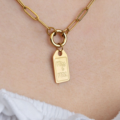 18K Gold PVD Stainless Steel Miss to Mrs tag Charm / PDL0407