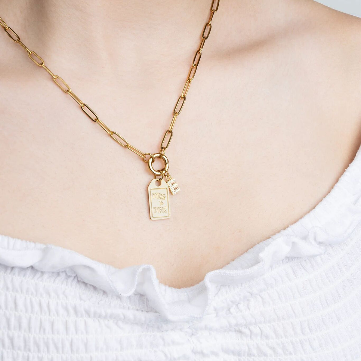 18K Gold PVD Stainless Steel Miss to Mrs tag Charm / PDL0407