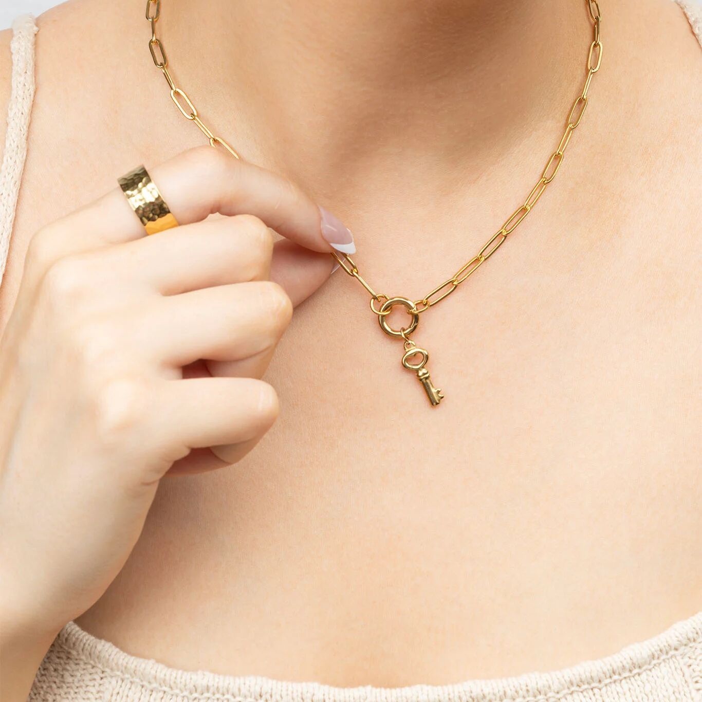 18K Gold PVD Stainless Steel Key Charm / PDL0413