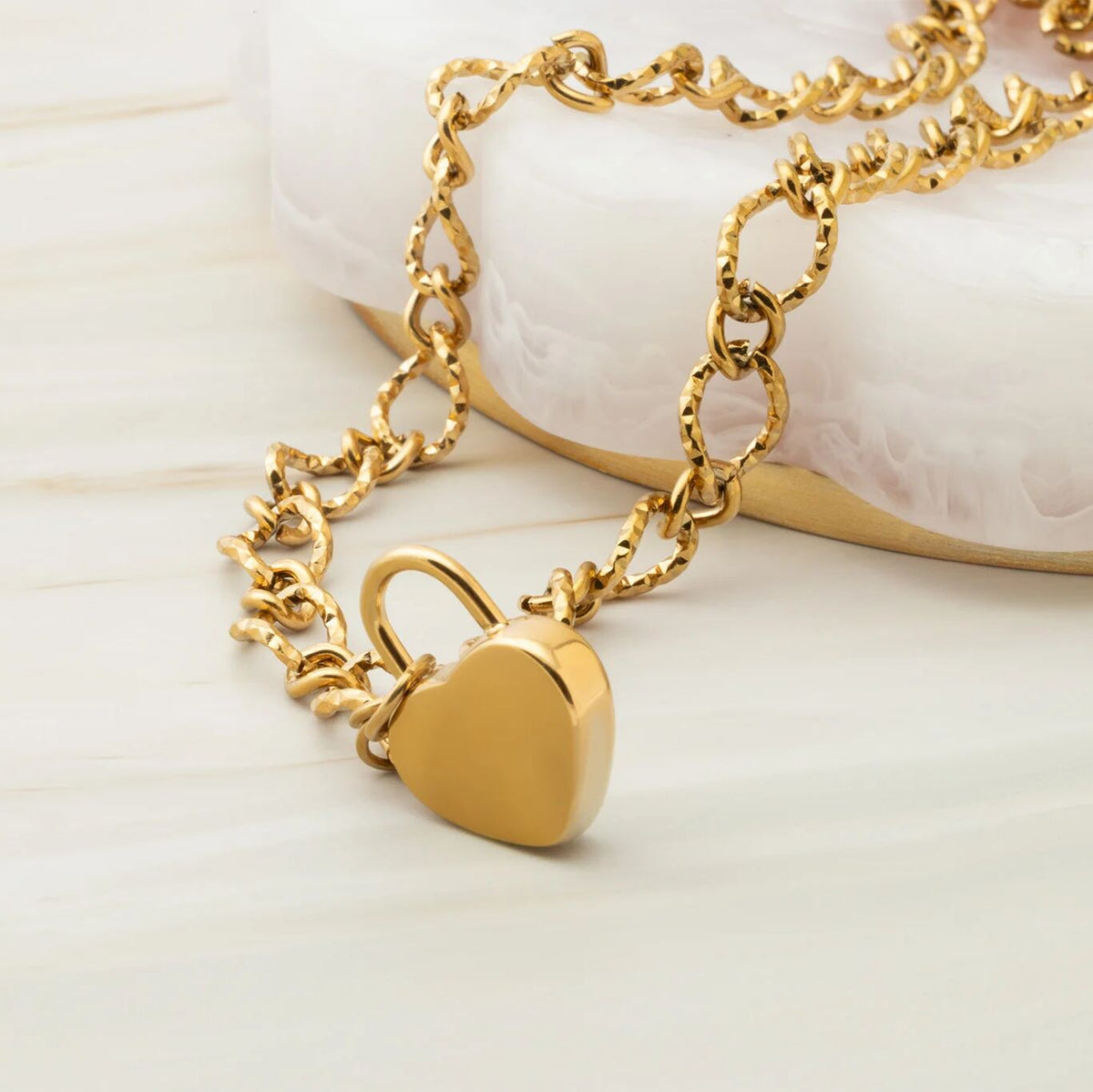 18K Gold PVD Stainless Steel Heart Lock Charm / PDL0414