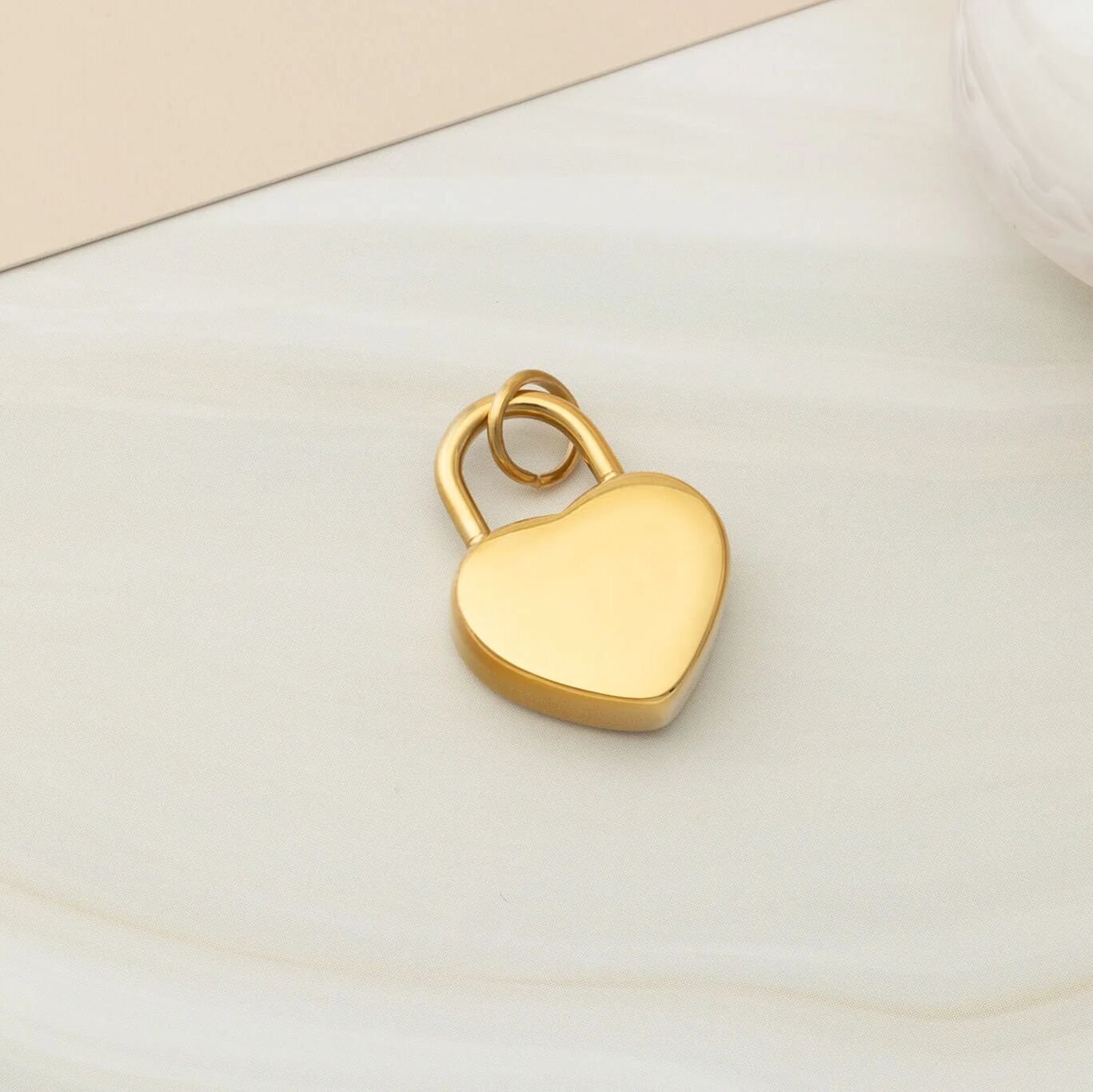 18K Gold PVD Stainless Steel Heart Lock Charm / PDL0414