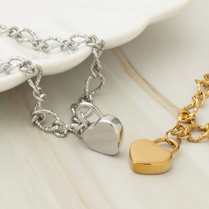 18K Gold PVD Stainless Steel Heart Lock Charm / PDL0414