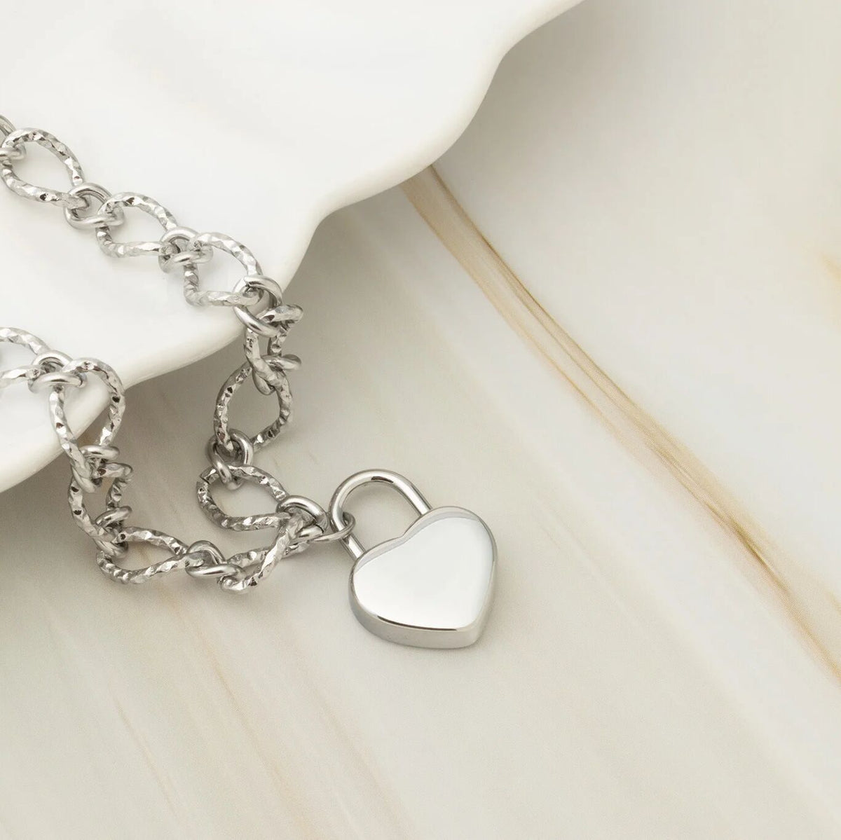 18K Gold PVD Stainless Steel Heart Lock Charm / PDL0414