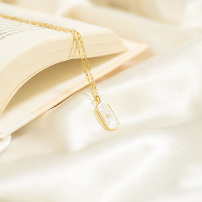 14K Gold Plated Sterling Silver Mother of Pearl Sunburst Mystical Paperclip Chain Necklace / PMJ0029