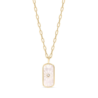 14K Gold Plated Sterling Silver Mother of Pearl Sunburst Mystical Paperclip Chain Necklace / PMJ0029