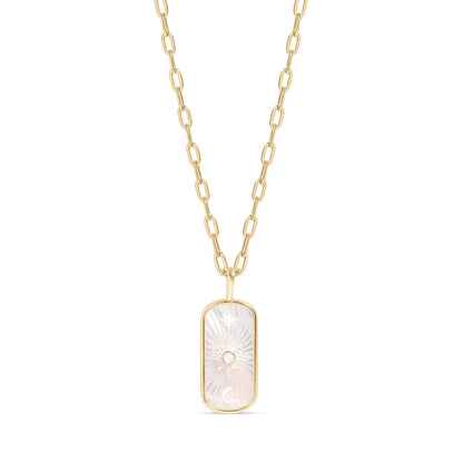 14K Gold Plated Sterling Silver Mother of Pearl Sunburst Mystical Paperclip Chain Necklace / PMJ0029