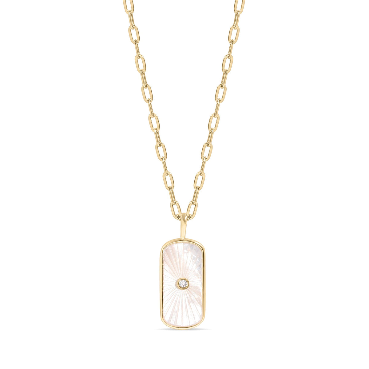 14K Gold Plated Sterling Silver Mother of Pearl Sunburst Mystical Paperclip Chain Necklace / PMJ0029