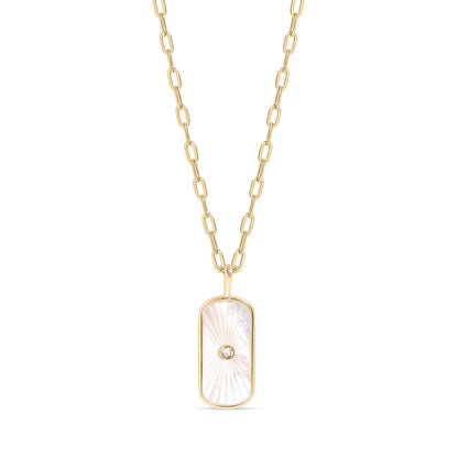 14K Gold Plated Sterling Silver Mother of Pearl Sunburst Mystical Paperclip Chain Necklace / PMJ0029