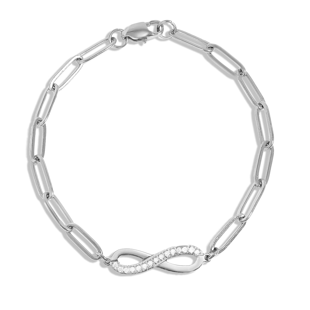 18K Gold PVD Stainless Steel Stone "Infinity" Paperclip Chain Bracelet / BRJ1007