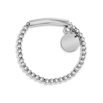 18K Gold PVD Stainless Steel Beaded Stretch Bracelet with Engravable Charm / SBB0271