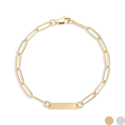 18K Gold PVD Stainless Steel Engravable Paperclip Bar Bracelet / SBB0274