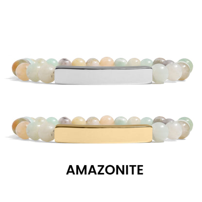 18K Gold PVD Stainless Steel Semi Precious Natural Stone Stretch Curved Bar Bracelet / SBB0278