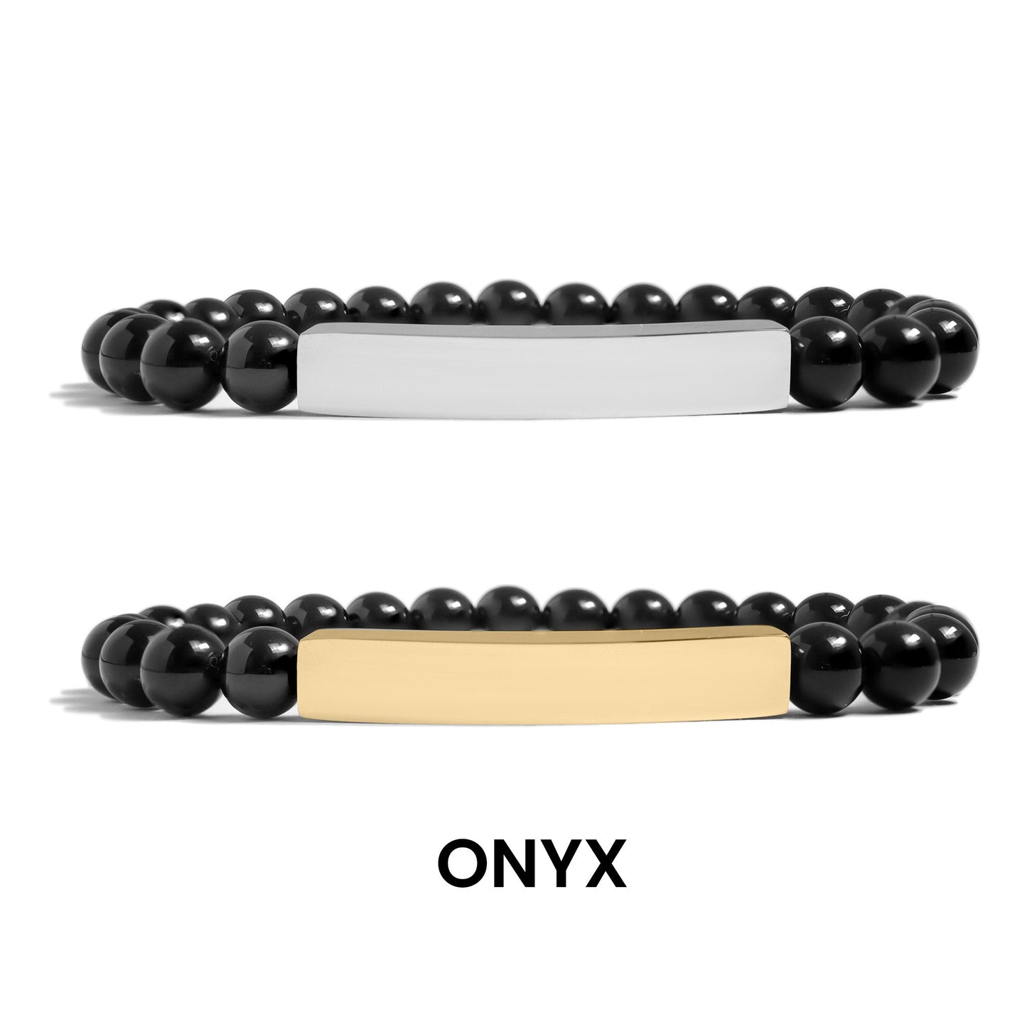 18K Gold PVD Stainless Steel Semi Precious Natural Stone Stretch Curved Bar Bracelet / SBB0278
