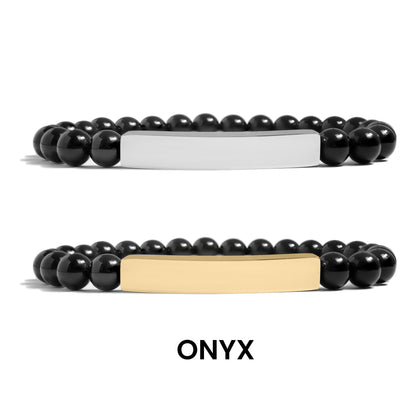18K Gold PVD Stainless Steel Semi Precious Natural Stone Stretch Curved Bar Bracelet / SBB0278