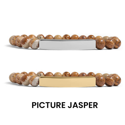 18K Gold PVD Stainless Steel Semi Precious Natural Stone Stretch Curved Bar Bracelet / SBB0278