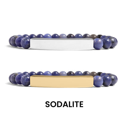 18K Gold PVD Stainless Steel Semi Precious Natural Stone Stretch Curved Bar Bracelet / SBB0278