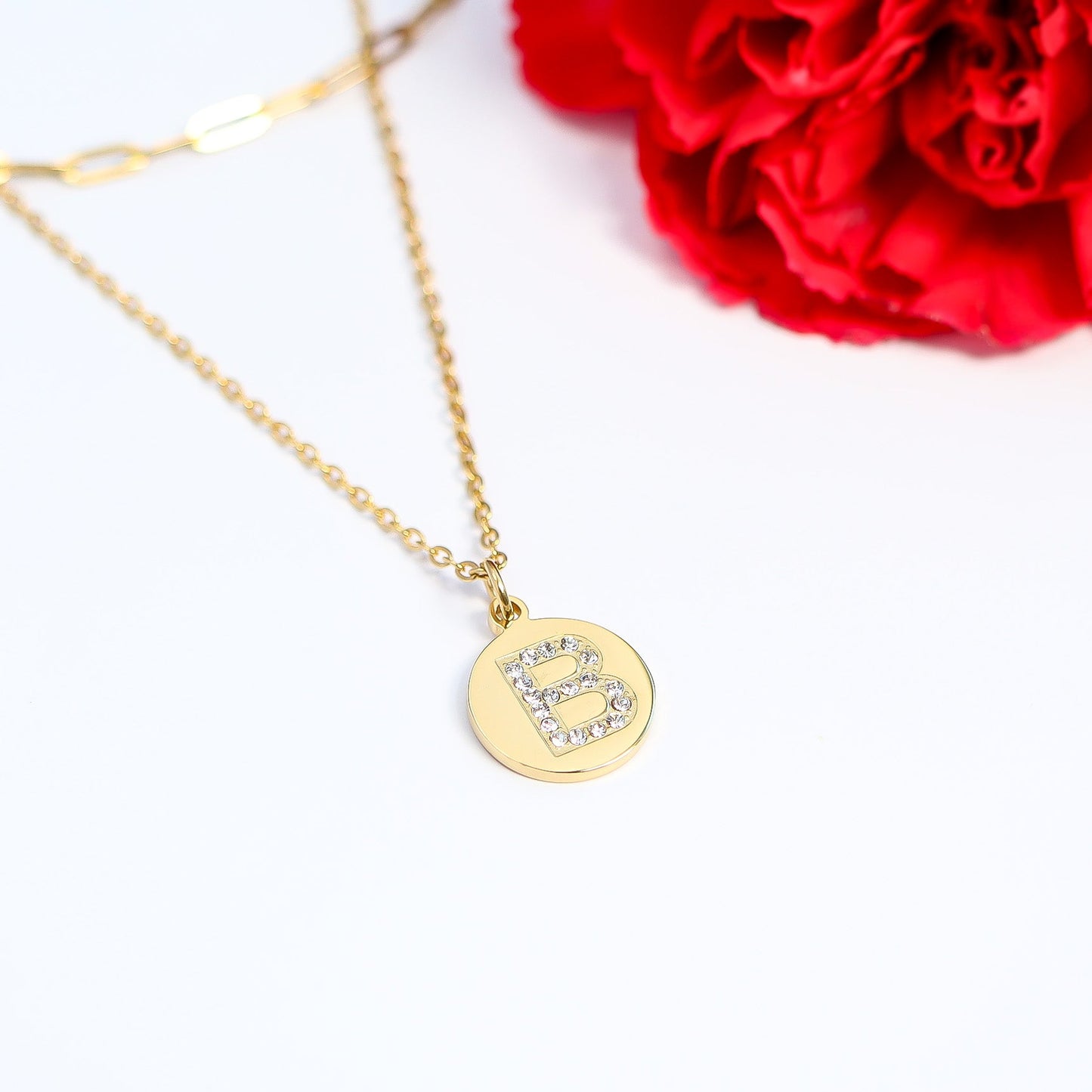 18K Gold PVD Stainless Steel Initial Pendant Necklace / SBB0283
