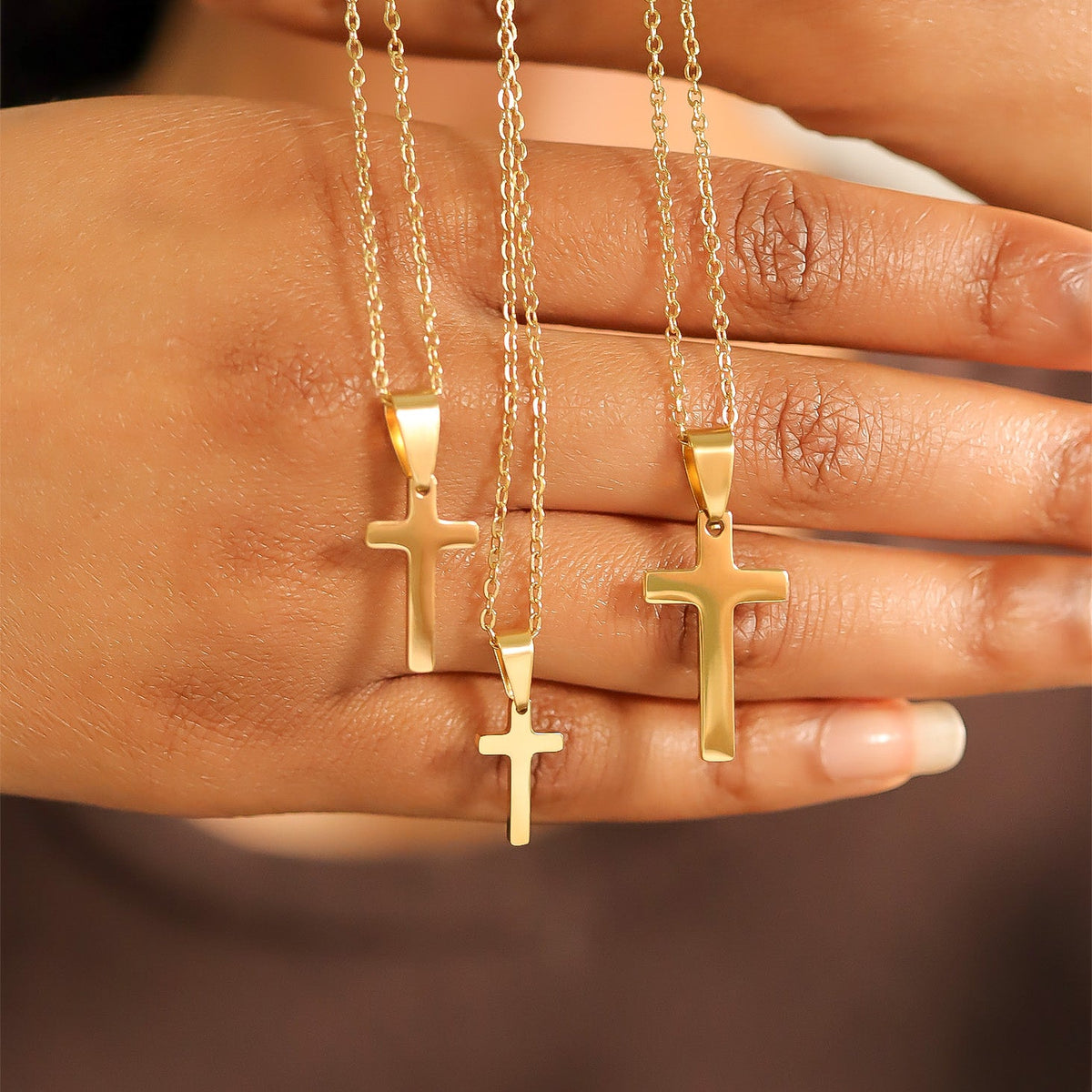 18K Gold PVD Stainless Steel Engravable Blank Cross Pendant Necklace / SBB0286