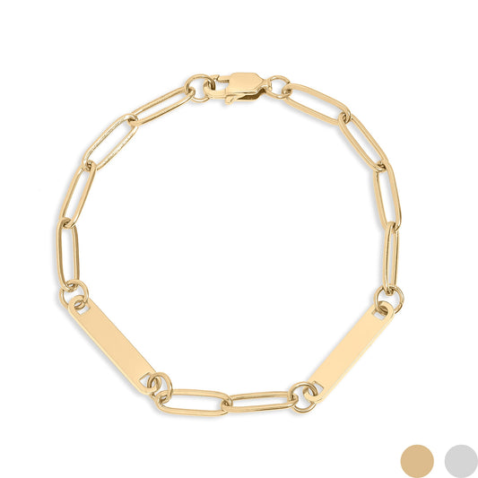 18K Gold PVD Stainless Steel Engravable Paperclip 2 Bar Bracelet / SBB0314