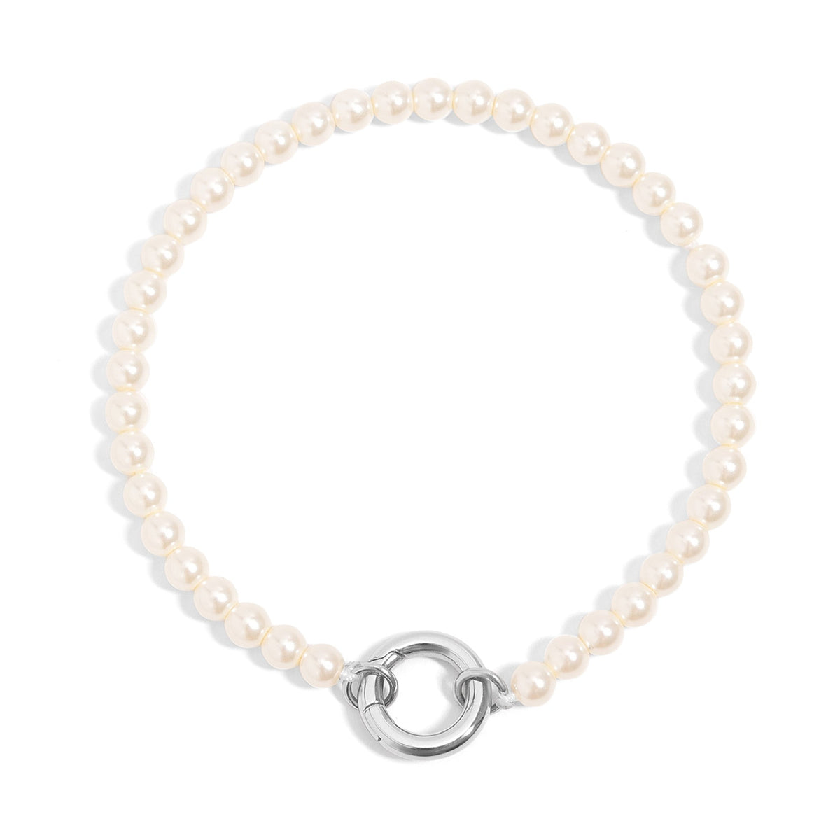 18K Gold PVD Stainless Steel Glass Pearl Charm Keeper Bracelet / SBB0337