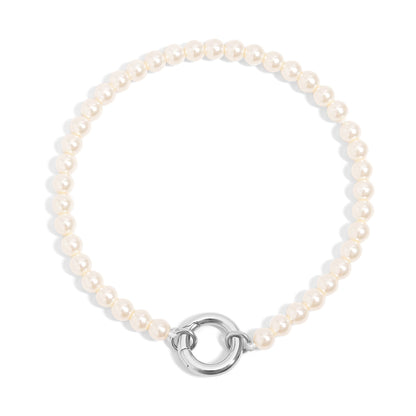 18K Gold PVD Stainless Steel Glass Pearl Charm Keeper Bracelet / SBB0337
