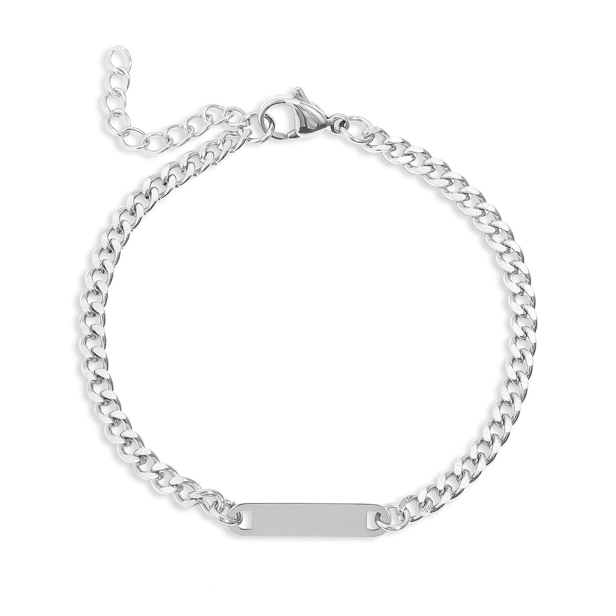 18K Gold PVD Stainless Steel Engravable Curb Chain Bar Bracelet / SBB0339