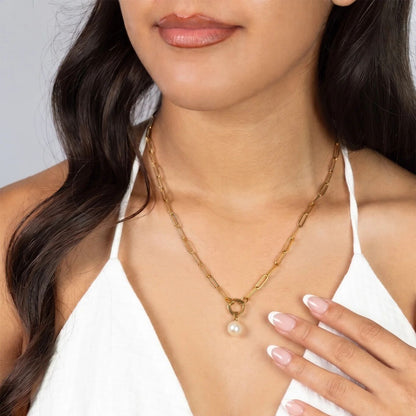 18K Gold PVD Stainless Steel Paperclip Charm Holder Necklace / CHN9951
