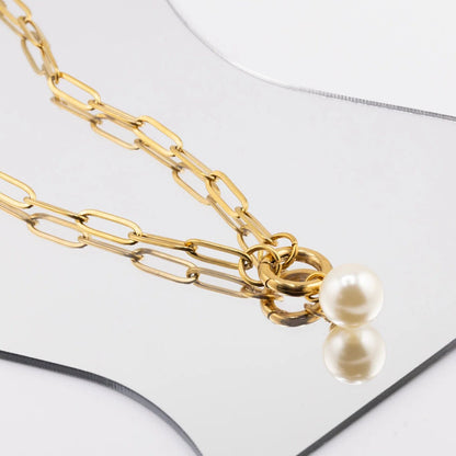 18K Gold PVD Stainless Steel Paperclip Charm Holder Necklace / CHN9951