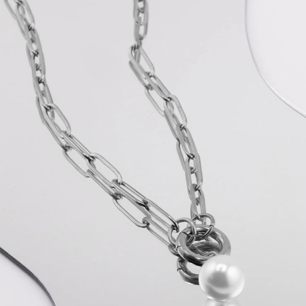 18K Gold PVD Stainless Steel Paperclip Charm Holder Necklace / CHN9951
